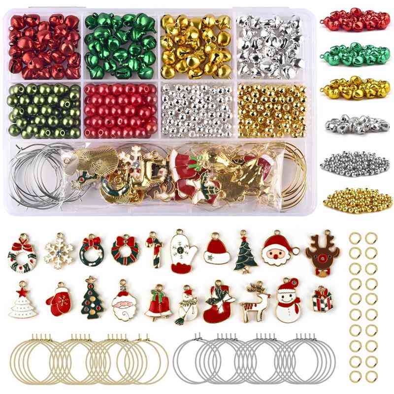 Christmas Diy Alloy Pendants Charms, Earring Hooks & Little Bells Jewelry Making Kits
