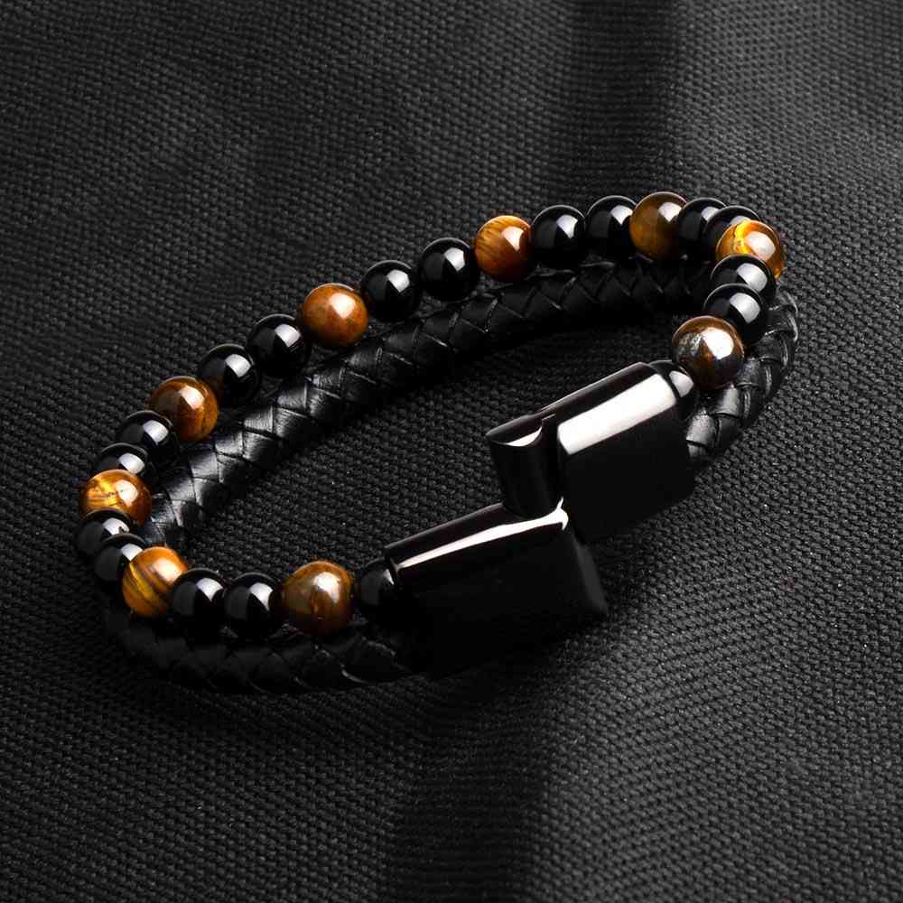 Natural Stone Leather Bracelet