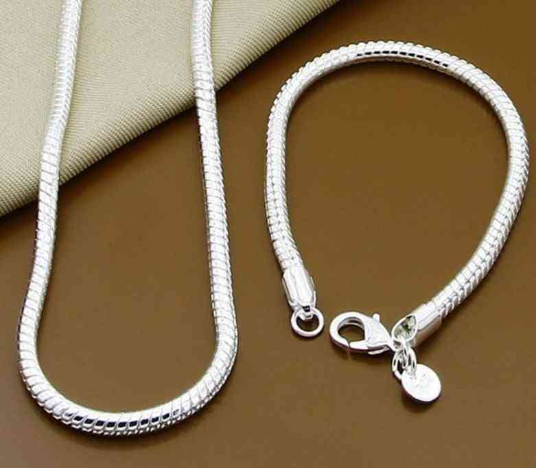 Silver Solid Snake Chain Bracelet Necklace Men