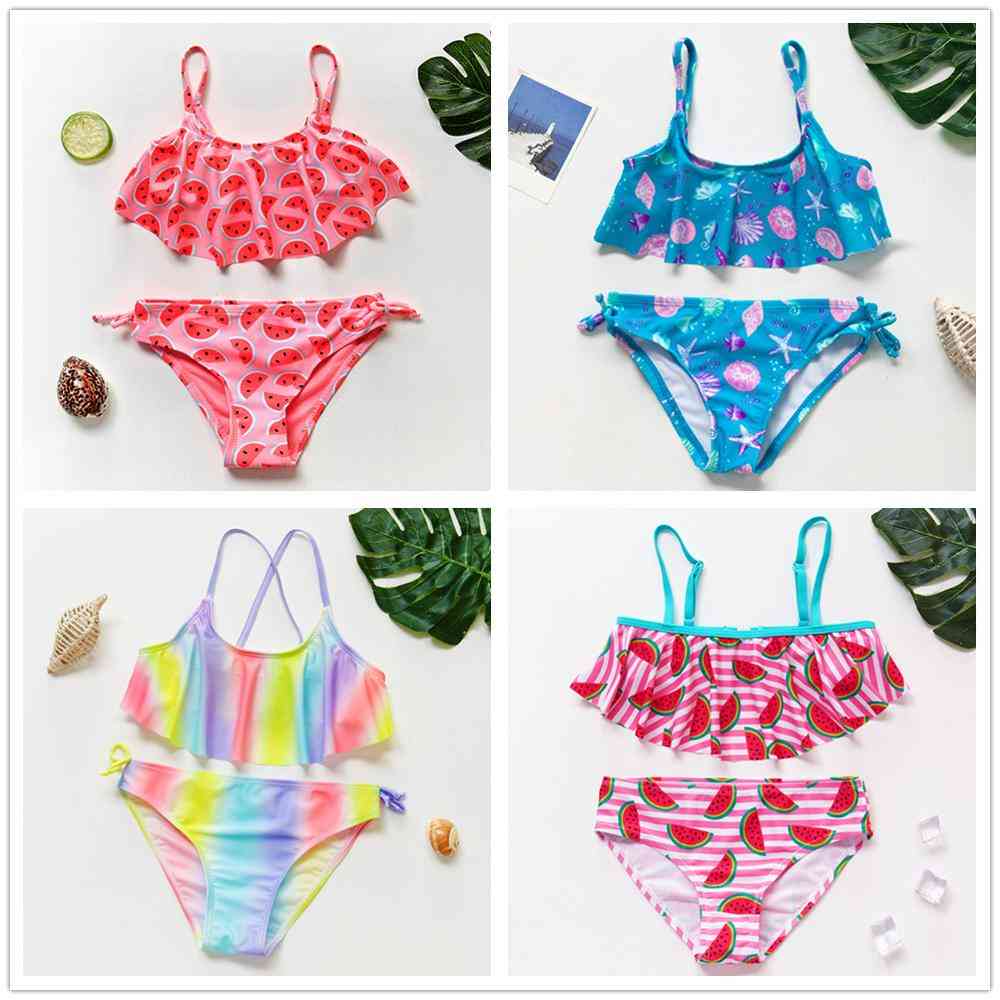 Cute Print, Ruffle Style, Swimwear Swimsuit Sets