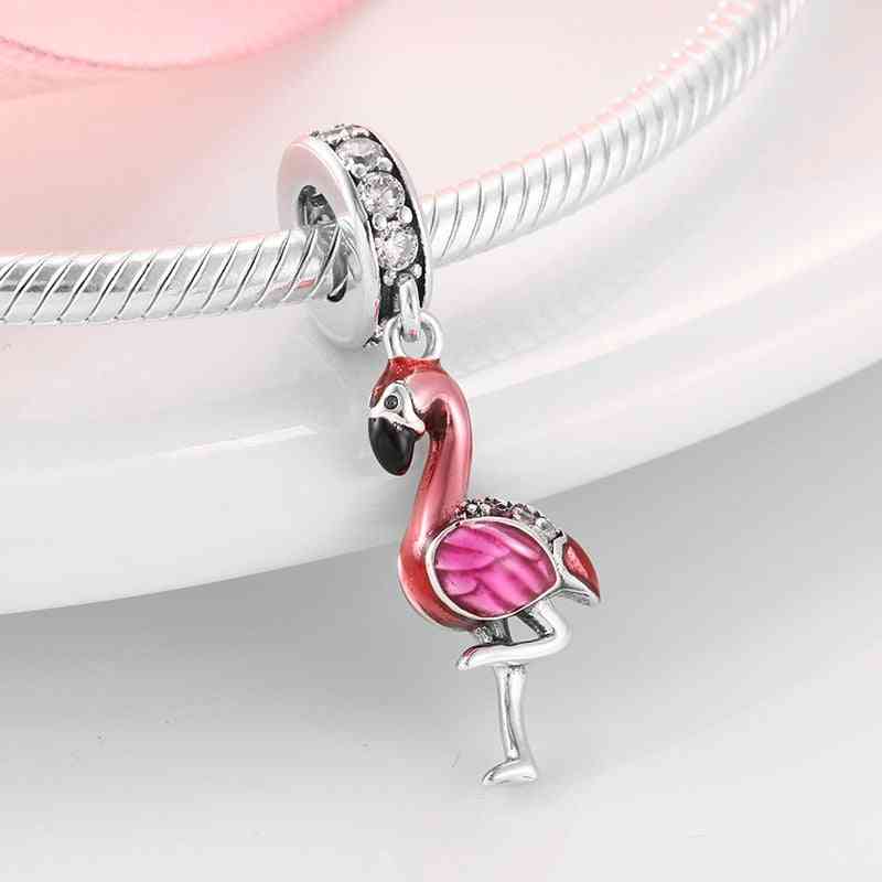 925 Sterling Silver Enamel Flamingo Fashion Charm Bracelets