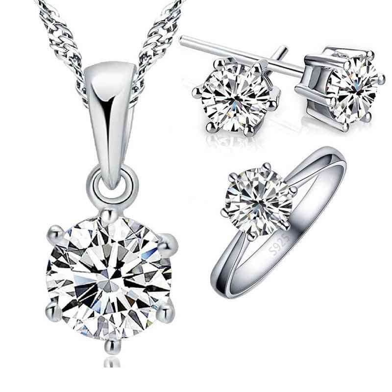 925 Sterling Zircon Crystal Bridal Jewelry Sets