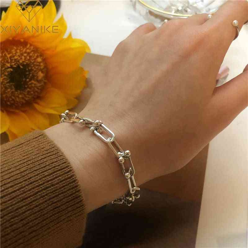 925 Sterling Silver, Thick Chain Couple Creative Vintage Bracelet