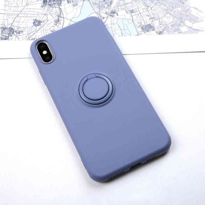 Anti-knock Soft Liquid Silicone Case For Iphone - Stand Ring Holder Cover Set-8