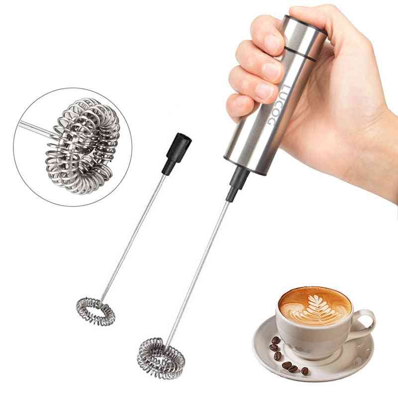 Powerful Handheld Electric Milk Frother, Stainless Steel, Spring Whisk