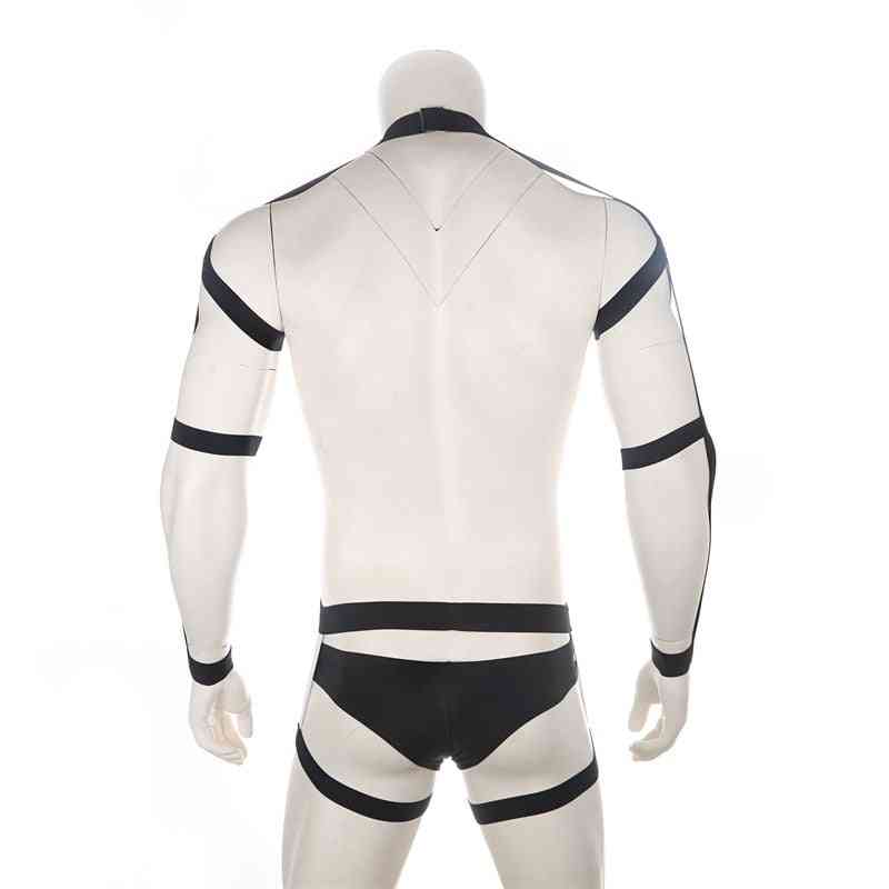 Conjunto de cinto de segurança elástico para o corpo, roupa interior masculina, alça de ombro
