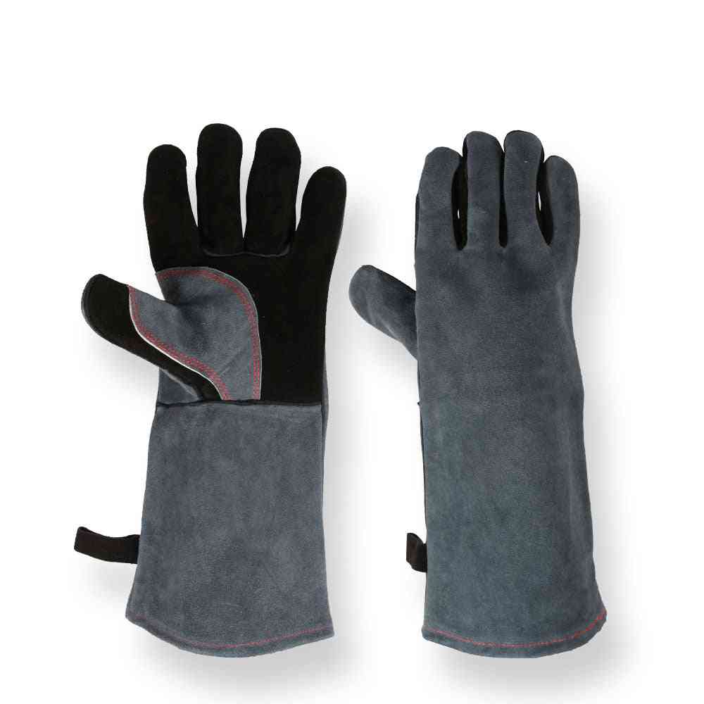 Cowskin Leather Barbecue, Garden Protective, Cut Resistant, Long Sleeve Glove