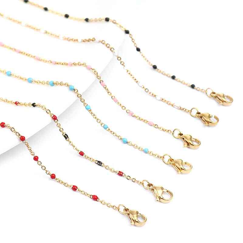 Stainless Steel- Link Cable Chain, Enamel Necklaces Men