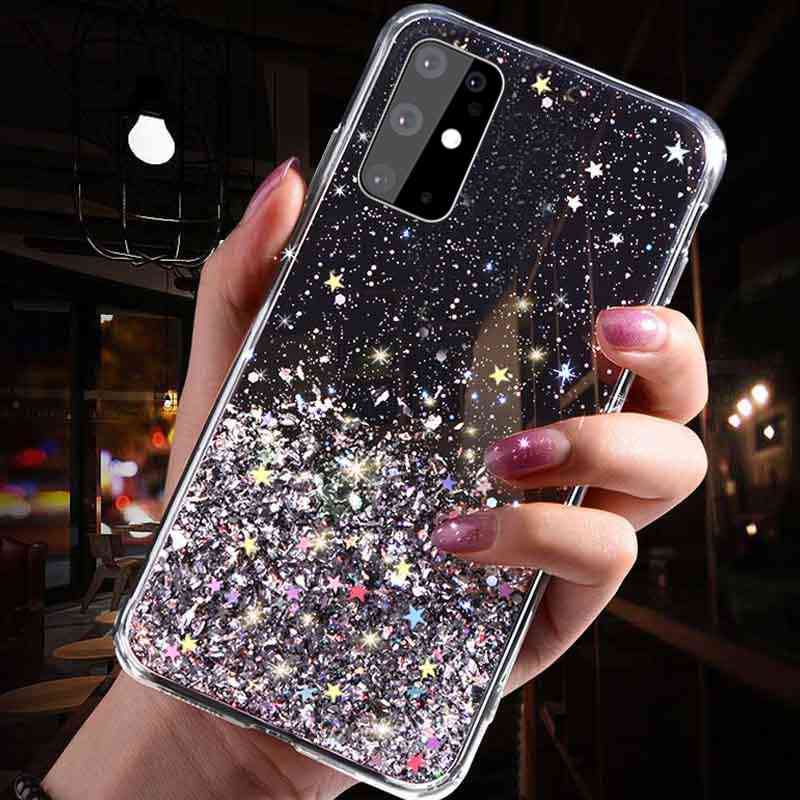Gradient Glitters Star Phone Case For Samsung Galaxy, Soft Epoxy Back Cover