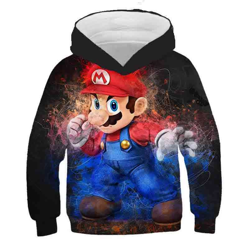 3D-print, Super Mario tegneserie hætteklædte sweatshirt til dreng sæt-1