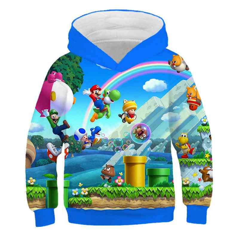3D-Druck, Super Mario Cartoon Kapuzen-Sweatshirt für Jungen Set-7