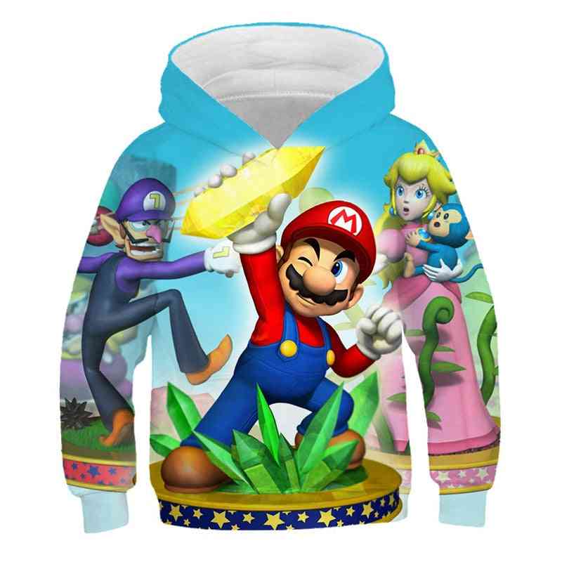 3D-print, Super Mario tegneserie hætteklædte sweatshirt til dreng sæt-10