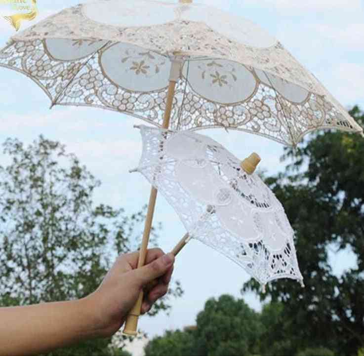 Little Girl Wood Embroidery Cotton Lace Umbrella