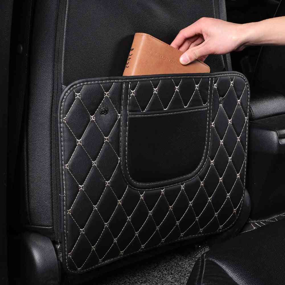 Leather Car Kick Mat With Phone Storage Pocket Auto Seat Back Protector Mats