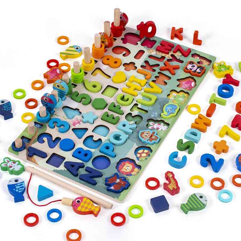 3d montessori træ optaget bord, magnetisk digital form matchende blokke legetøj til