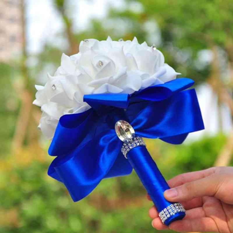 Artificial Flower, Pe Foam Roses With Faux Crystal, Rhinestone Ribbons