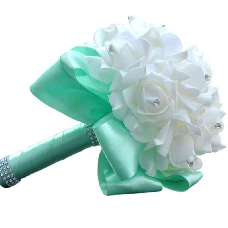 Artificial Flower, Pe Foam Roses With Faux Crystal, Rhinestone Ribbons