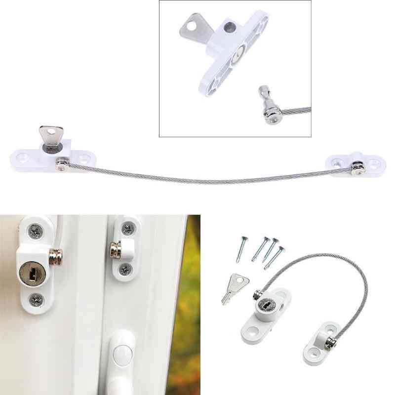 Door Window, Security Cable Lock, Safety Restrictor With Key