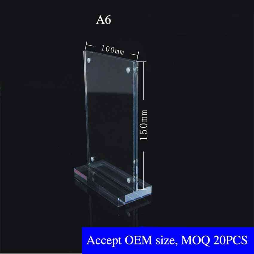 A6 svislý akrylový t typ silný magnetický držák displeje na kartu s podpisovou kartou