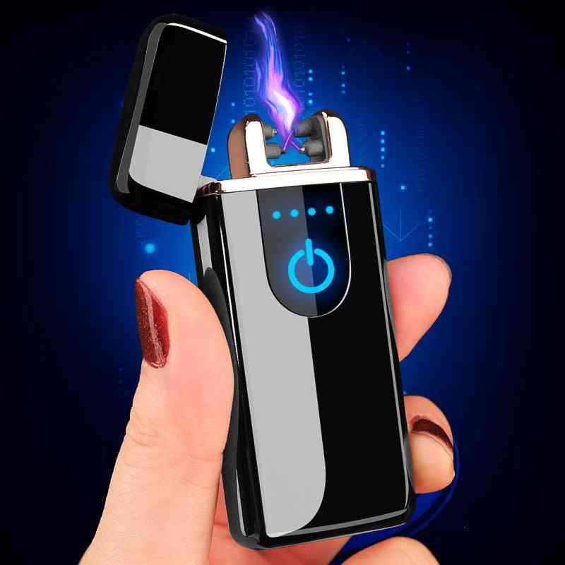 Windproof Rechargeable, Dual Arc Usb Electric Lighter With Led Display