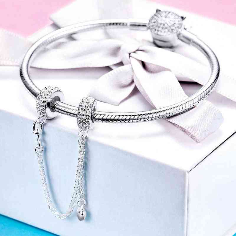 Sterling Silver, Charm Safety Chain & Bangles
