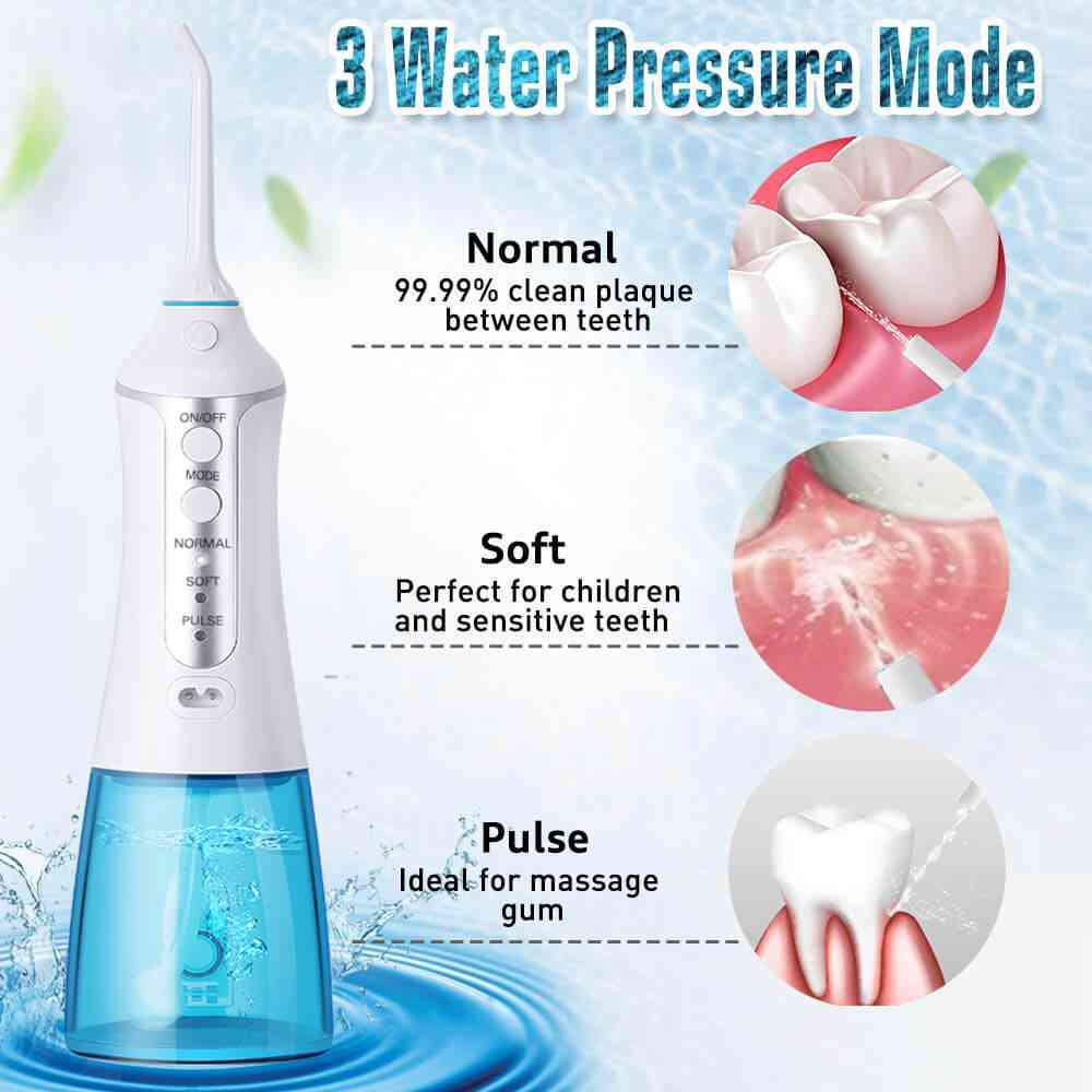 3-läges oral irrigator, vattentandtråd, USB uppladdningsbar med 5-munstycken vattenstråle