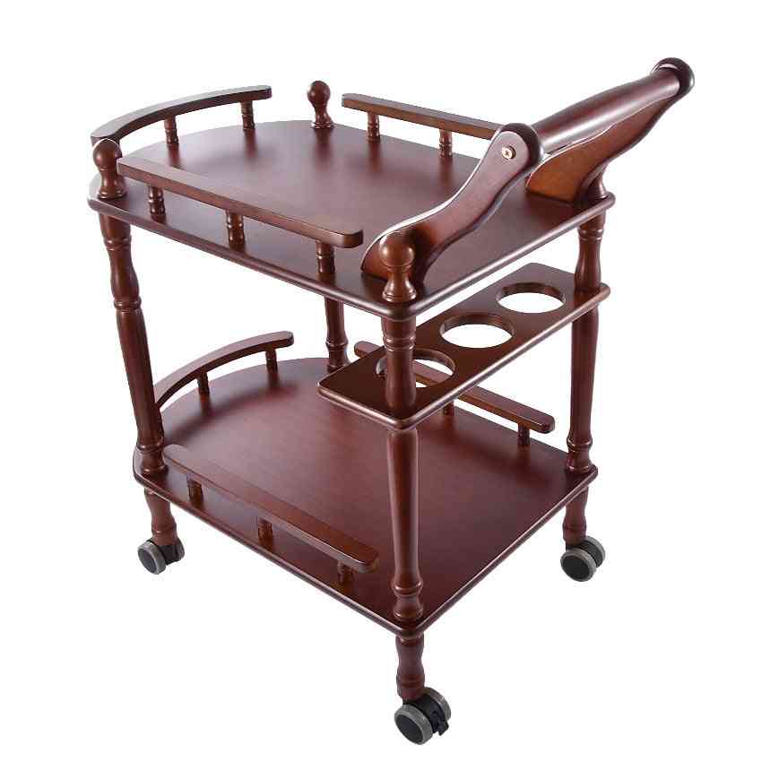 Multipurpose, Double-layer, Solid Wood Movable Tables Trolley