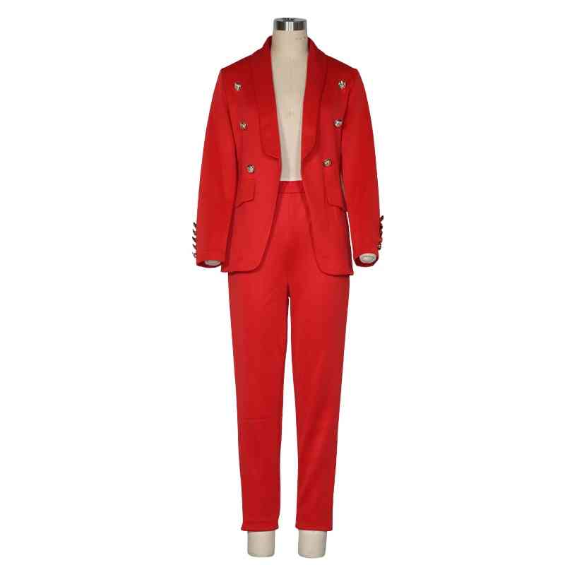 Winter- Casual Notched, Full-sleeve, Blazers & Pencil Pants, Suit Set