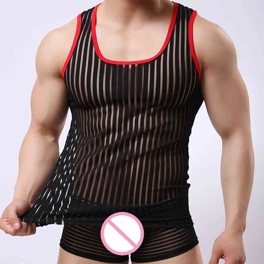Fashion Undershirts Vest Stripe Mesh Net Underwear Clothing