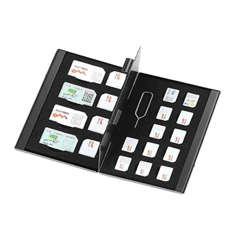21 en 1 pin micro sim portátil de aluminio, caja de almacenamiento de tarjeta de memoria nano