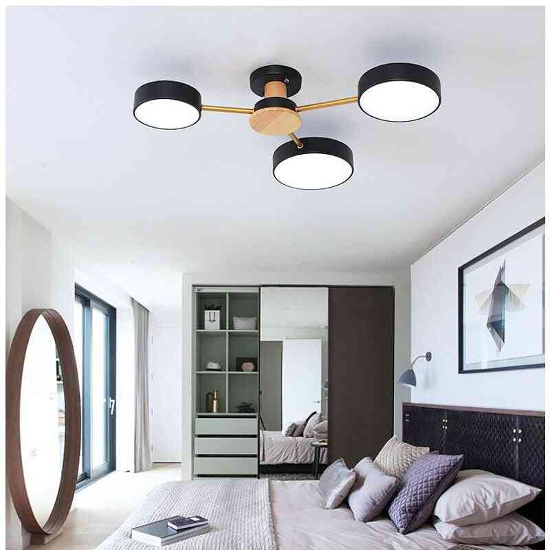 Lustre moderno, led para quarto, lâmpada de teto, madeira de macaron, iluminação de ferro