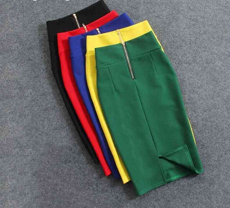 Letná guma s vysokým pásom a dĺžkou po kolená, sukňa s ceruzkou