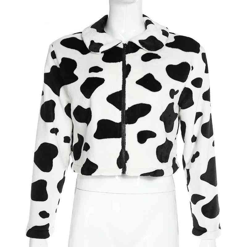 Plyšový kabátik s potlačou kravy