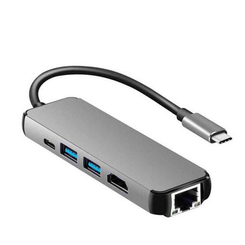 USB-C-Laptop-Dockingstation, HDMI-RJ45, Gigabit-PD-Hub