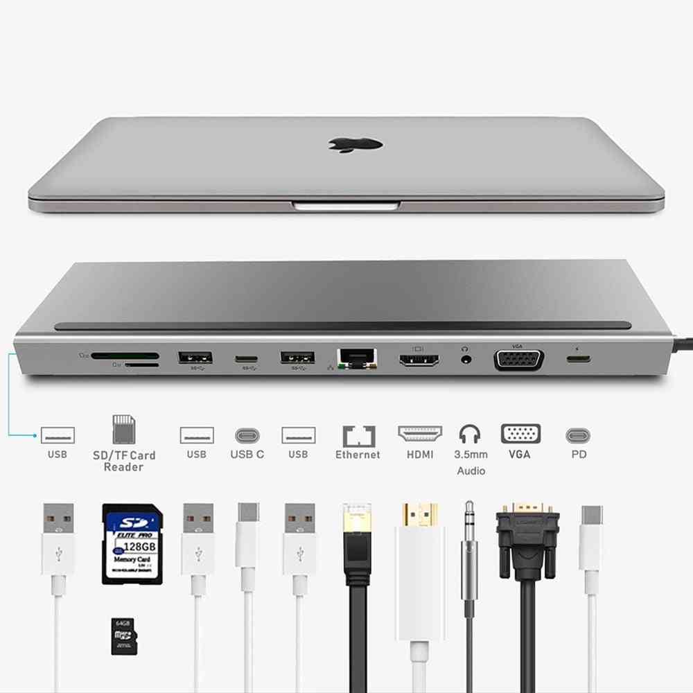 11 In 1 Usb C Laptop Docking Station Type C To Hdmi Ethernet Sd/tf Card Reader With Pd Charging