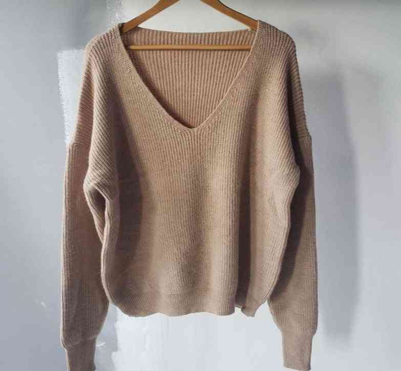 Winter- Loose Deep, V-neck One Shoulder, Knitter Tops, Sweater