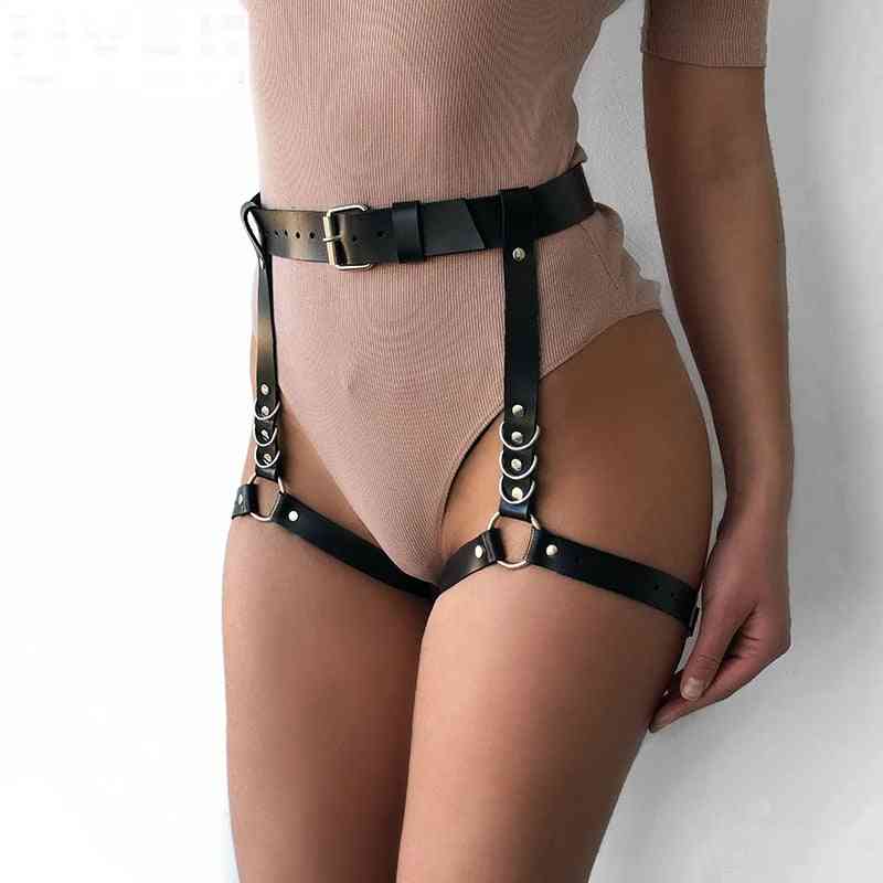 Sexy Leather Harness Punk Leg Ring Stocking Suspenders Straps Detachable Gothic Bow Garter Belt