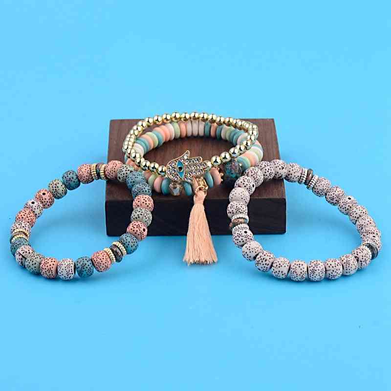 Set ženskih narukvica, šarm cz ručne perle od prirodnog kamena, privjesci s resicama