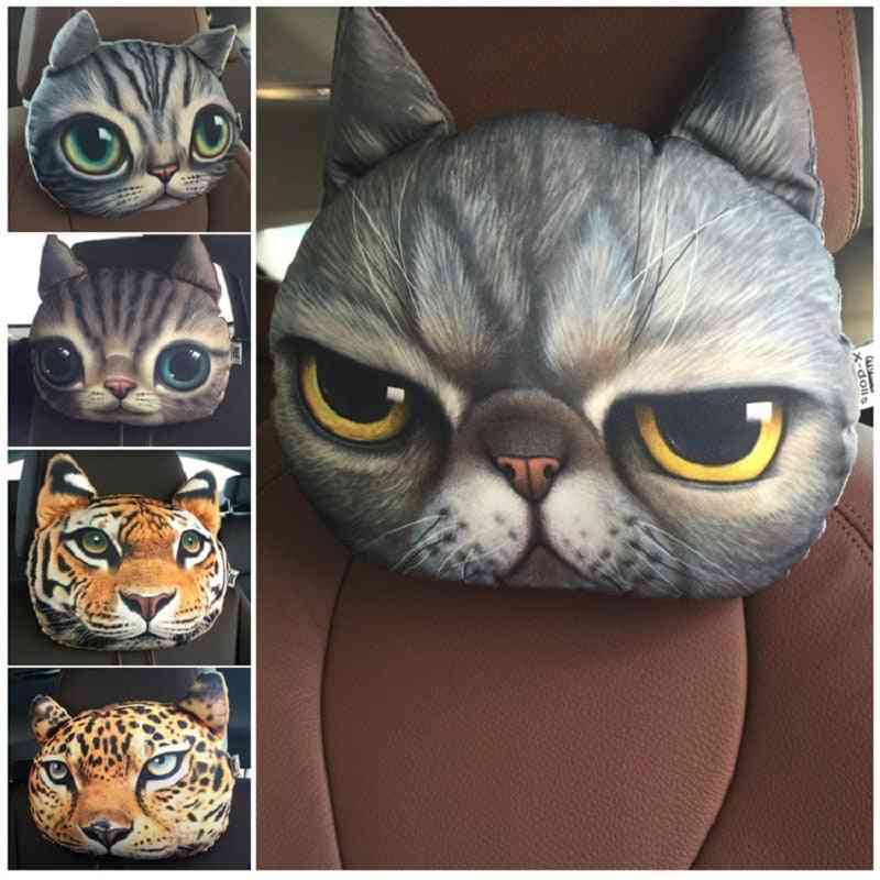 3d Printed- Dog & Cat Face, Car Safety Cushion, Neck Headrest Without Filler