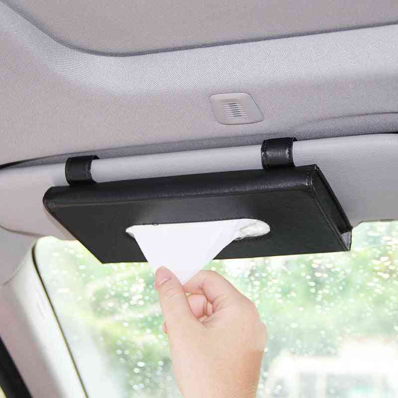 Car Sun Visor Pu Leather Tissue Box, Auto Clip Holder