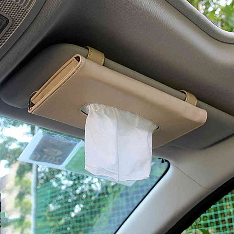Car Sun Visor Pu Leather Tissue Box, Auto Clip Holder