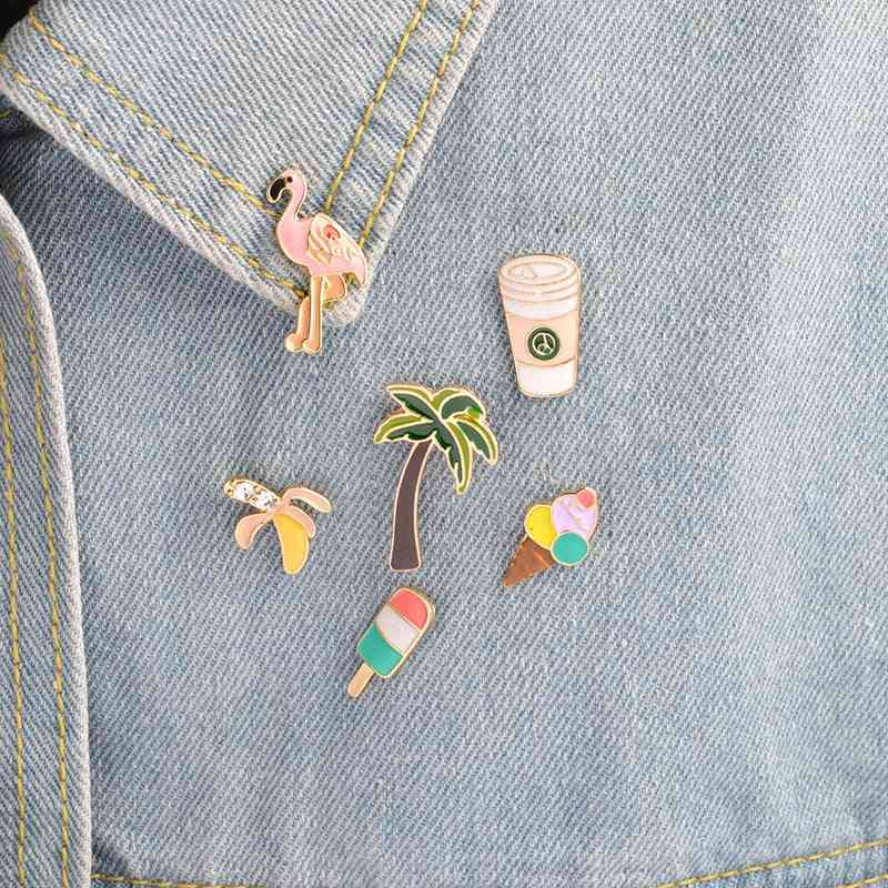 Rainbow Lips, Juice Flamingos, Sunglass Hat Guitar, Brooch Denim Jacket Pin