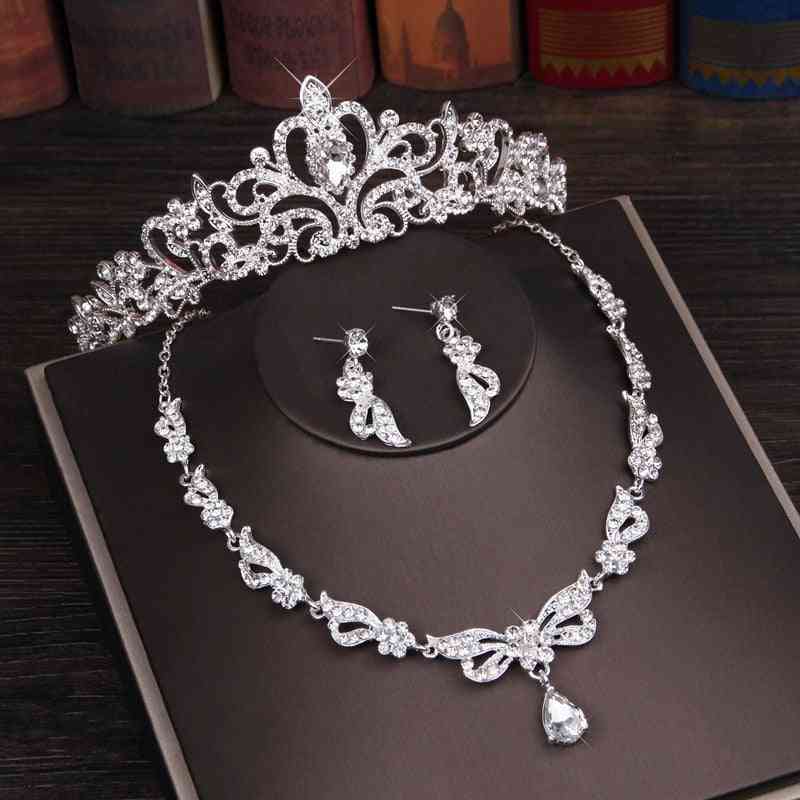 Kristall fjäril brud smycken uppsättningar, halsband, örhänge, hår ornament