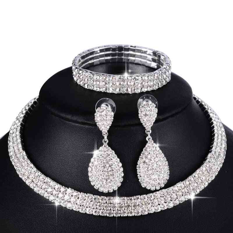 Wedding Bridal Jewelry Sets, Necklace, Bracelet, Crystal Long Earring Set