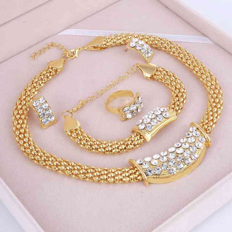 Wedding Gold Jewelry Sets, Pendant Beads Crystal, Necklace, Earrings, Bracelet Rings