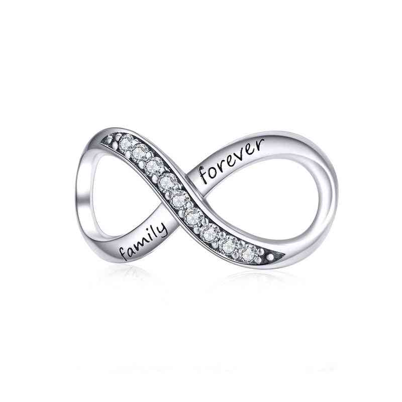 Big Real Sterling Silver 925 Infinity Family Forever Clear Crystal Charm