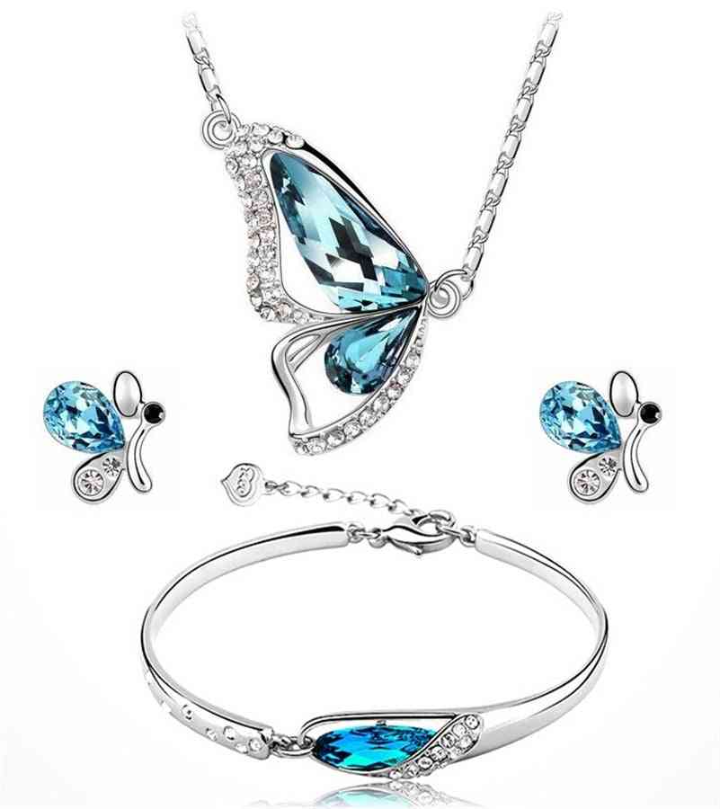 Women's Crystal Butterfly Jewelry Sets Necklace + Earring+bracelet
