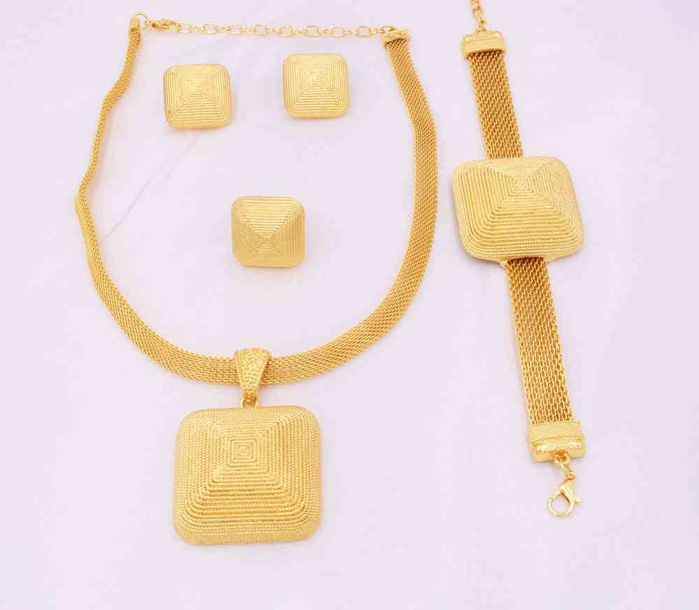 Party Necklace, Square Earrings & Ring Bracelet Jewelry Sets