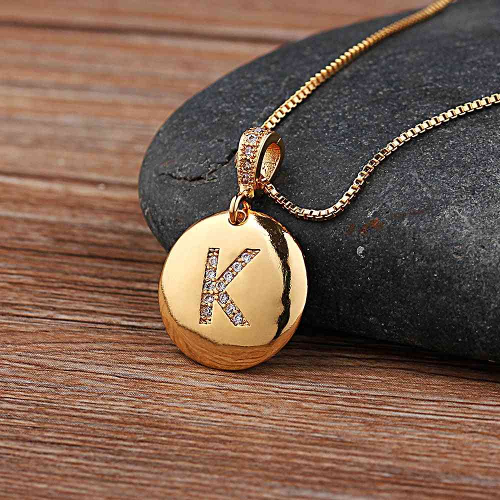 Women Initial Letter Necklace, Gold Charm Necklaces, Pendants, Copper Jewelry, Personal