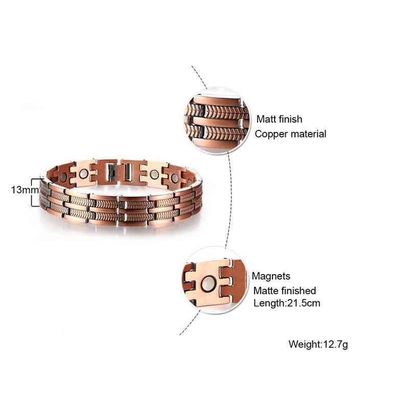 Bracelet à maillons de thérapie en cuivre pur élégant pour hommes
